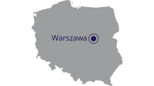 Landkaart van Polen in grijs met hoofdstad Warschau aangegeven in Pools Warszawa in donkerblauw - op transparante achtergrond - 600 x 529 pixels